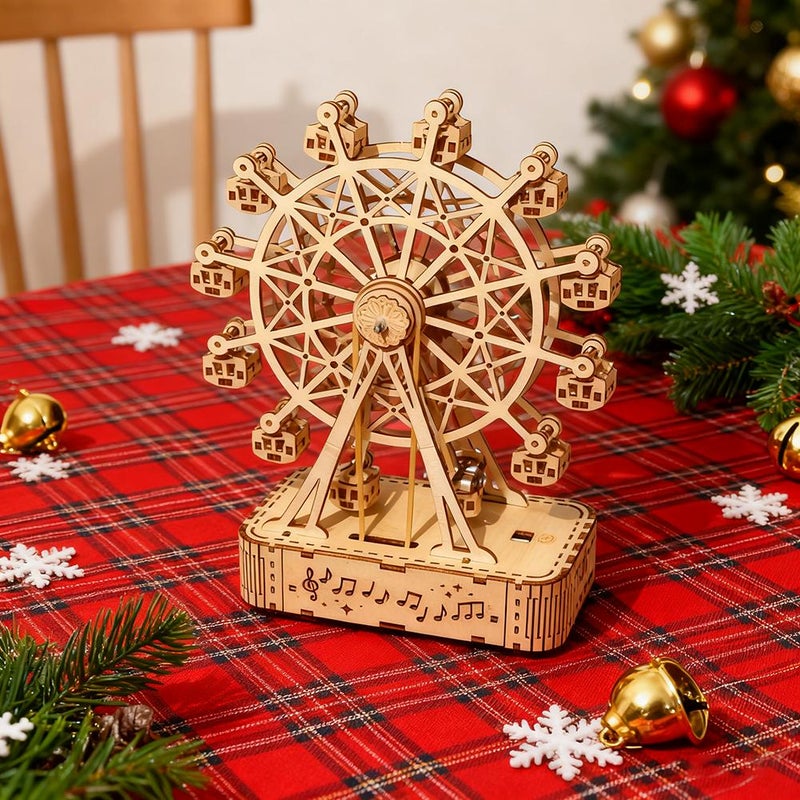 3D Wooden Puzzles for Adults And Teens,3D Wooden Ferris Wheel Music Box Adult DIY Model Kit ,DIY Assembly Musical Ferris Wheel Toy, Brain Teaser Puzzles for Thanksgiving & Christmas - Image 4